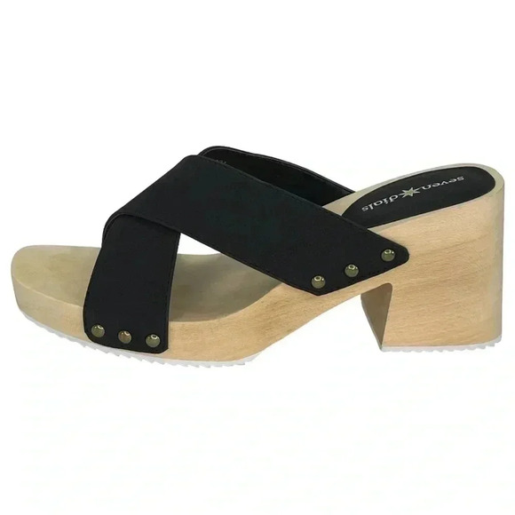 Seven Dials Malta Black Faux Leather Wooden Platform Womens Sandals Size 7.5M - Picture 3 of 11